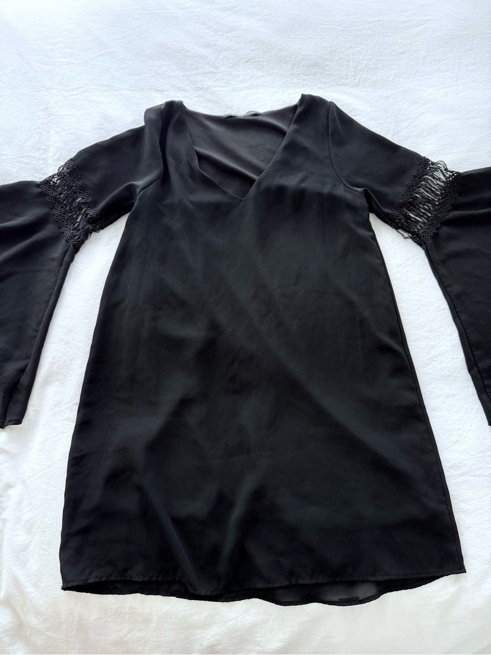 Foreign Exchange Black V-Neck Mini Dress with Bell Sleeves